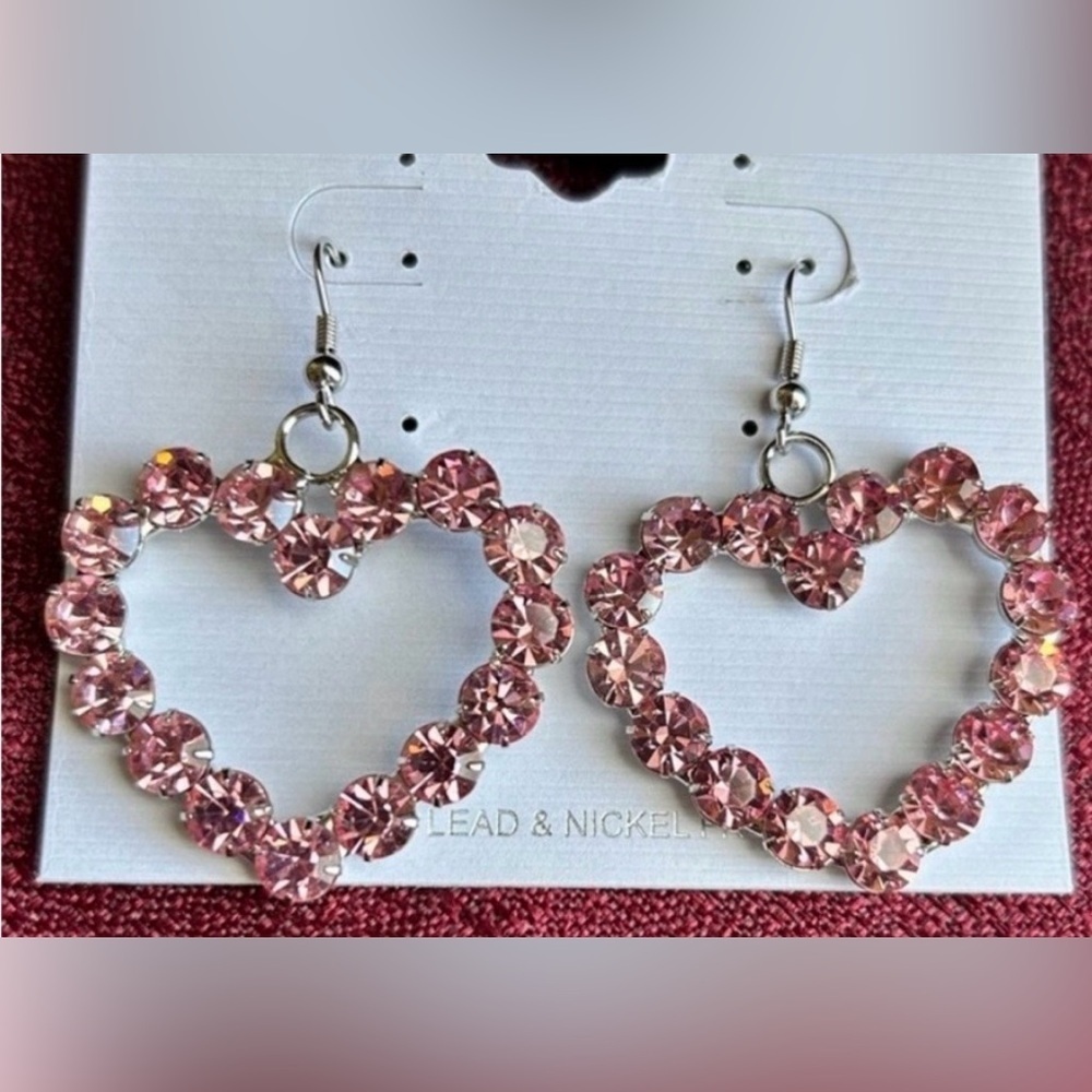Pink Crystal Heart Earrings - New